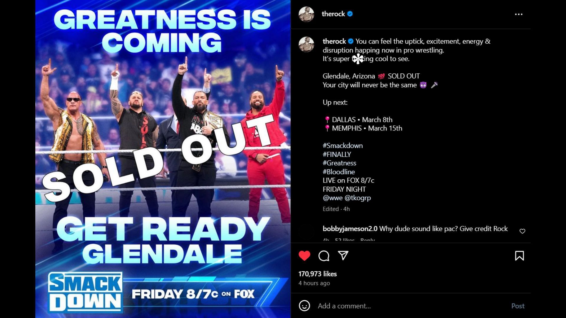Screenshot of The Rock's Instagram post